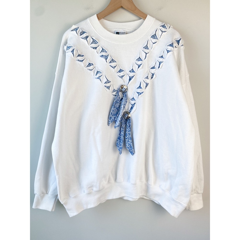 Vintage Pro Spirit‎ Bolo Tie Crewneck Sweatshirt XXL White Bandana Western